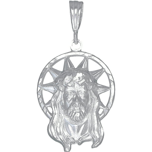 Large Sterling Silver Jesus Head Pendant Necklace 2.6 Inches 17 Grams with Diamond Cut Finish and 24 Inch Chain
